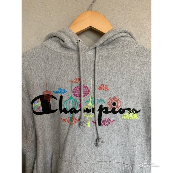 Champion Size XS Reverse Weave Hoodie Sweatshirt Grey RARE Lantern Print NWOT - Picture 4 of 16